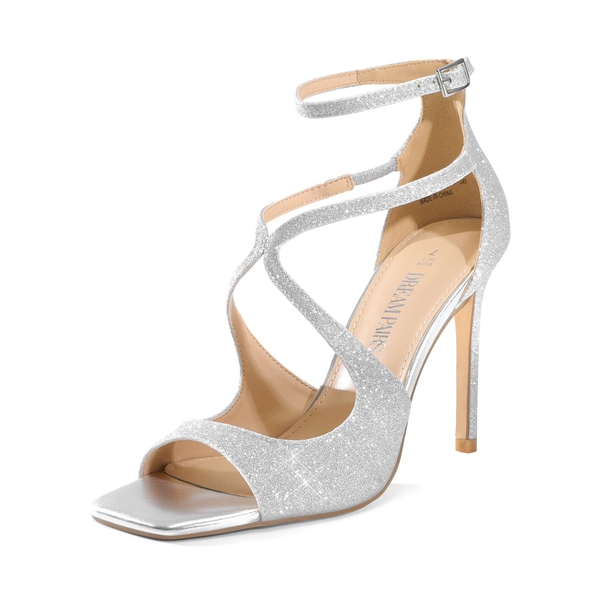 Cross Strappy Stiletto Heels - SILVER-GLITTER -  0